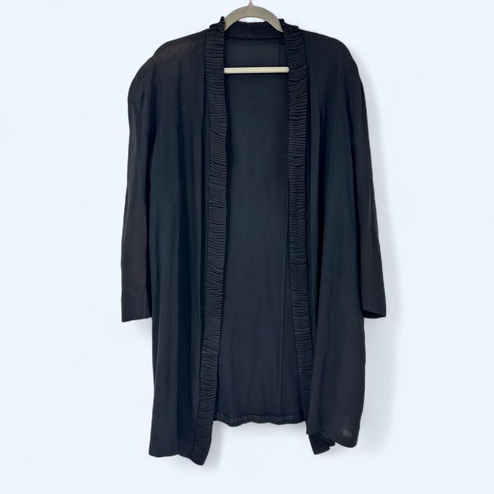 Sheer Sony Pictures Costume Dept Custom Pleated Trim Black Duster c. 1990’s